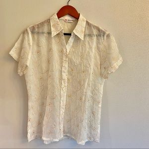 Vintage Newnoble Floral Button Blouse Embroidered Rockabilly‎ 50's look Size 21